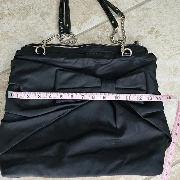 Kate Spade Ester Black Satin Bow Shoulder Bag Purse Luxury Nylon Interior Lined - Picture 8 of 9